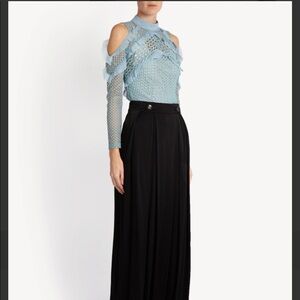 Self-Portrait pastel sky blue lace top ruffle chocker collar feminine Y2K sheer